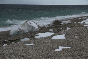 Ice boulders on the beach.
